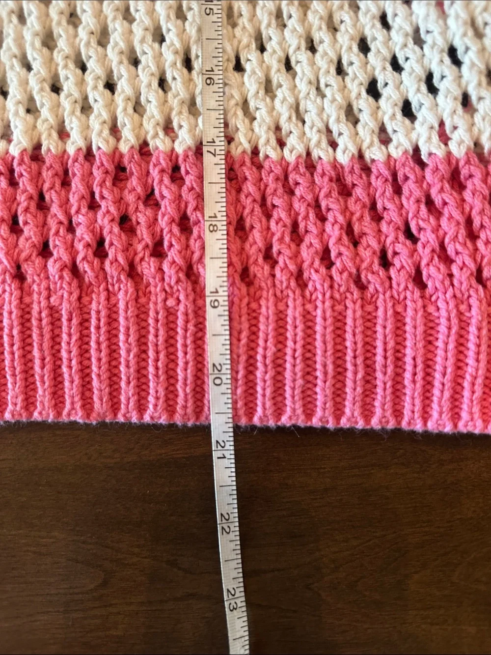 Major Label Group  Pink & White Open-Weave Stripe Crewneck Sweater Size L